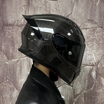 Orz碳纤维摩托车头盔男女全盔3C认证黑武士机车赛车大尾翼蓝